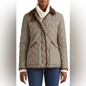 Lauren Ralph Lauren - Houndstooth Print Corduroy Collar Quilted Coat NWOT